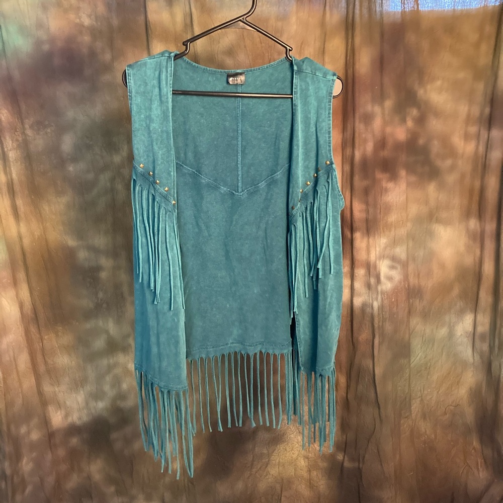 Blue Fringed Western Vest